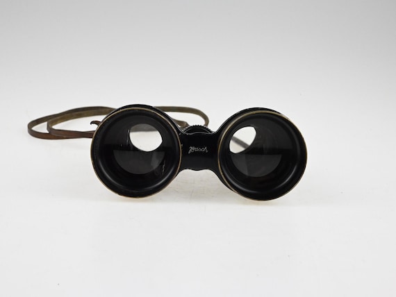 Binocolo vintage vittoriano con cinturino in pelle, ottone marino decorativo, design antico Binocolo vintage vittoriano con cinturino in pelle, ottone marino decorativo, design antico