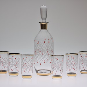 Decanter Set, Mid Century Glassware, Mid Century Decanter, Mid Century Glass, Bohemian Glass, Czech Decanter, Glass Decanter, Decanter Glass