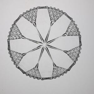 May include: A clear glass plate with a starburst design. The plate has a scalloped edge and is perfect for serving desserts or appetizers.