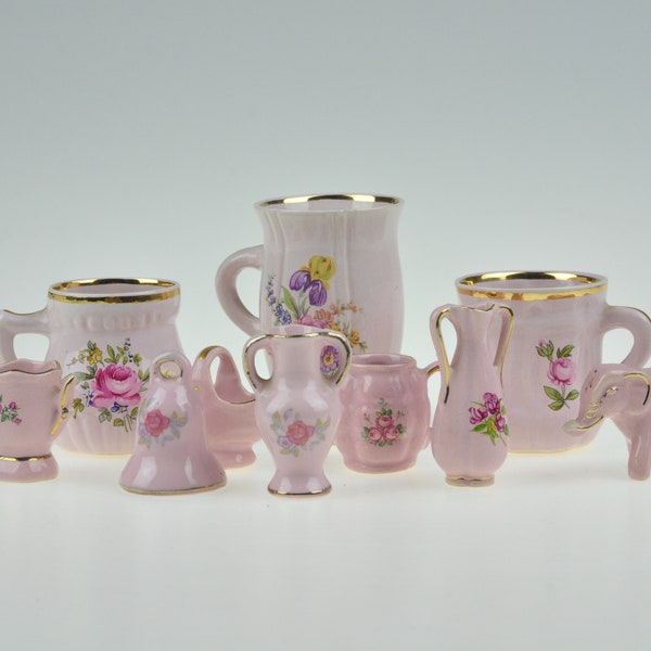 Collezione di miniature di porcellana rosa, set di porcellana rosa, miniatura di porcellana rosa, vaso di porcellana, porcellana in miniatura, tazza di porcellana