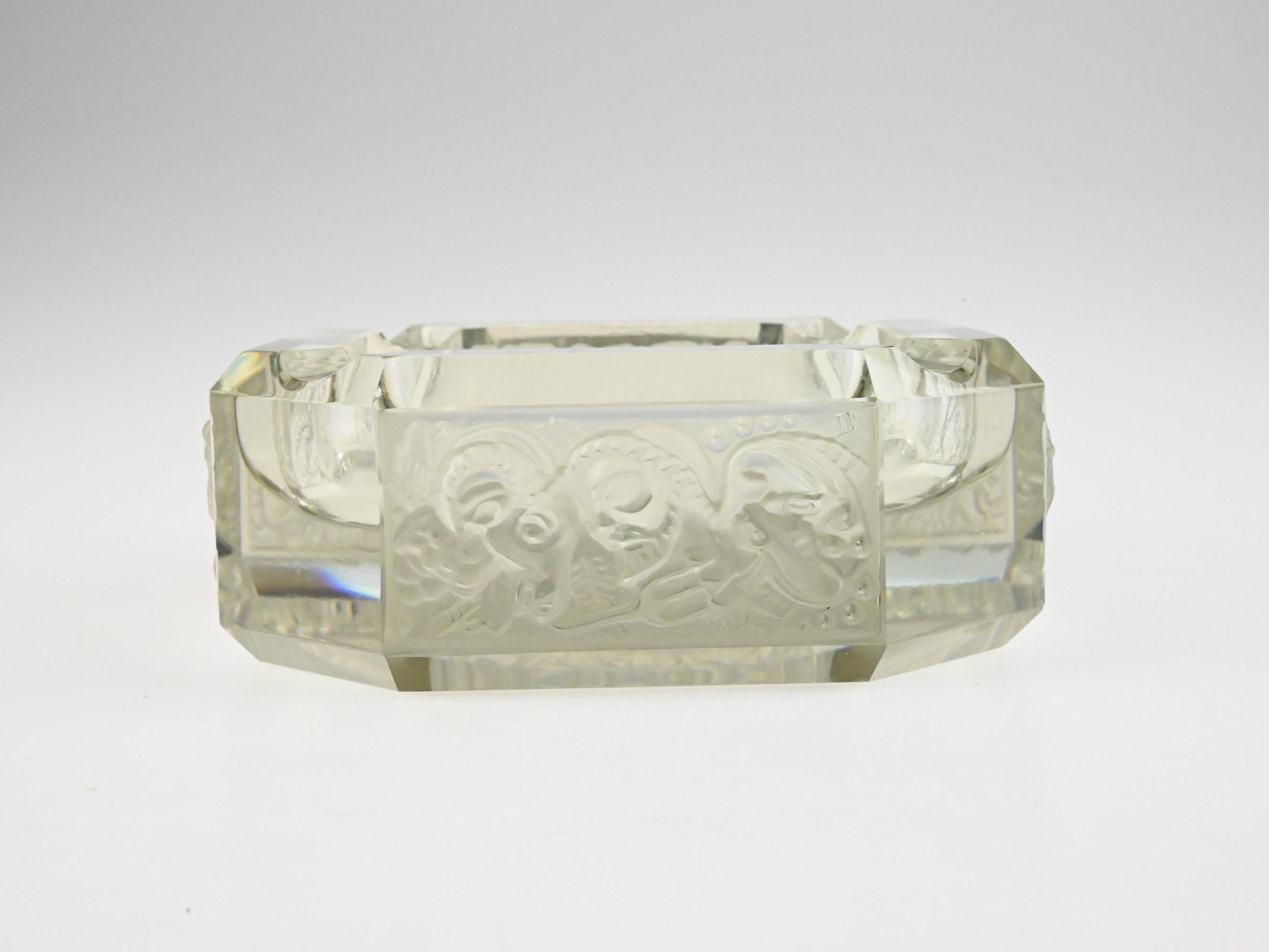 Vintage Czech Art Deco Glass Ashtray, Zodiac Motif, Zodiac Sign
