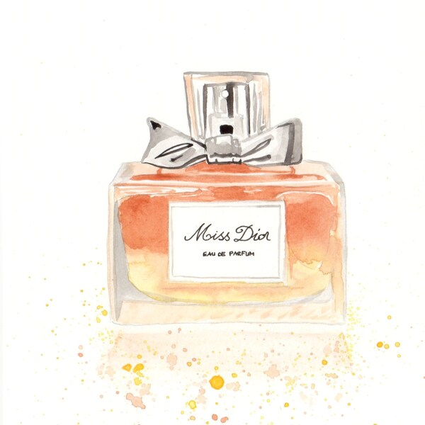 Christian Dior Miss Dior Parfum Fragrance - Watercolor Perfume bottle illustration