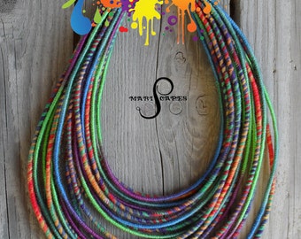 HAPPY HOLI #7 yarn-wrapped necklace / tribal / hippie / bohemian / vibrant / thread-wrapped / rainbow