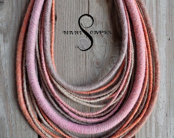 OOAK Soft Pastels yarn-wrapped necklace / tribal / hippie / bohemian / pastel