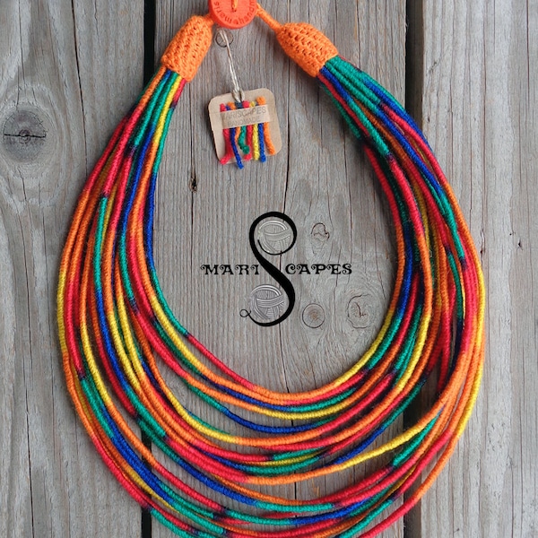 Happy Colors yarn-wrapped necklace / tribal / hippie / bohemian / colorful / soft acrylic