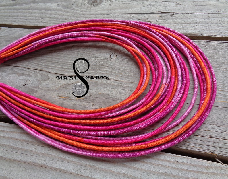 Cotton Love #5 yarn-wrapped necklace tribal hippie bohemian pink fuchsia 100/% cotton