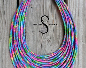 HAPPY HOLI #4 yarn-wrapped necklace / tribal / hippie / bohemian / pastel / thread-wrapped / neon / rainbow