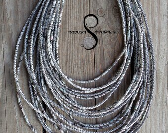 OOAK Grey Sparkle yarn-wrapped statement necklace with tiny sequins / tribal / hippie / bohemian / folk / COTTON