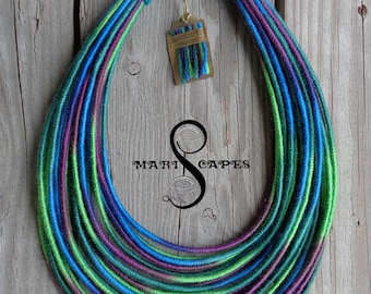 Dark Ocean yarn-wrapped necklace / tribal / hippie / bohemian / thread wrapped