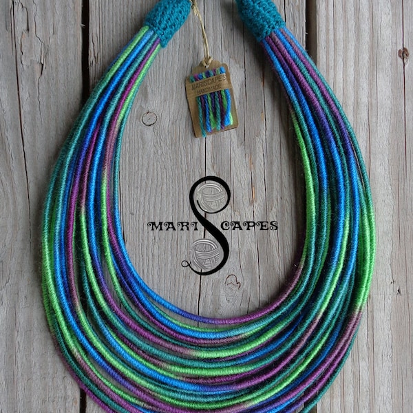Dark Ocean yarn-wrapped necklace / tribal / hippie / bohemian / thread wrapped