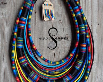 Maasai Queen (blue) yarn-wrapped necklace / tribal / hippie / bohemian / vibrant / thread-wrapped / colorful / Maasai