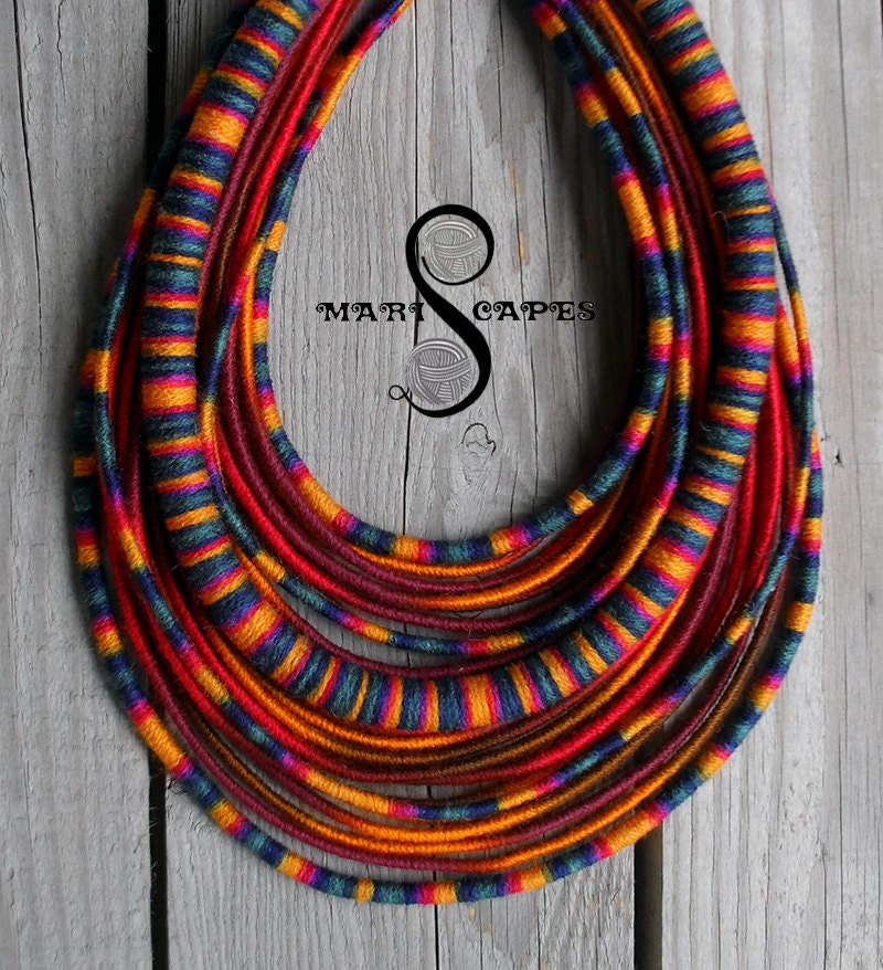Folkinspired yarnwrapped necklace / tribal / hippie / Etsy