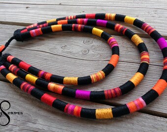 BASTET ETHNO-NECKLACE / yarn-wrapped / African-inspired / tribal / hippie / bohemian / ethnic / rope