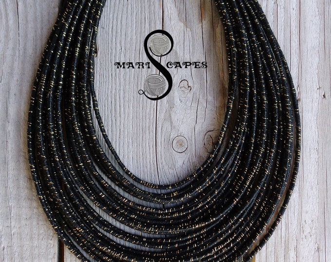 Black & Gold Sparkle Yarnwrapped Necklace / Tribal / Hippie / Etsy