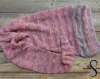 OOAK "Dusty Rose Chameleon" - hand-knitted asymmetric shawl in pastel pink, grey & beige mix of soft acrylic and mohair yarns