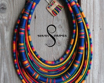 Collier de corde enveloppé de fil OOAK Mexicana / tribal / hippie / boho / vibrant / enveloppé de fil / coloré / couleur d'automne