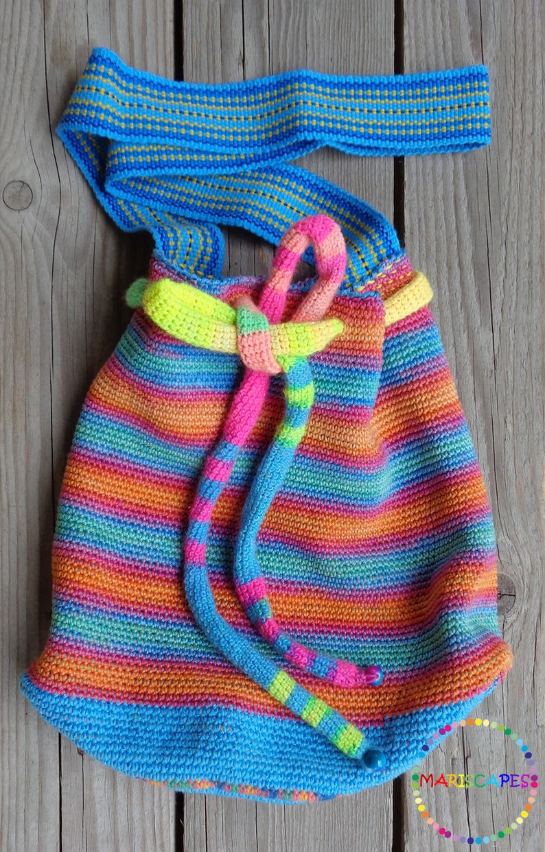 OOAK Rainbow crochetted mochila-inspired bag 100% cotton zdjęcie 4