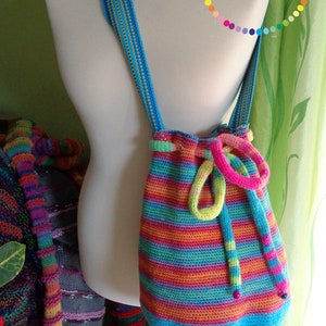 OOAK Rainbow crochetted mochila-inspired bag 100% cotton zdjęcie 5