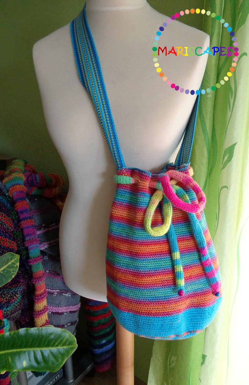 OOAK Rainbow crochetted mochila-inspired bag 100% cotton zdjęcie 5