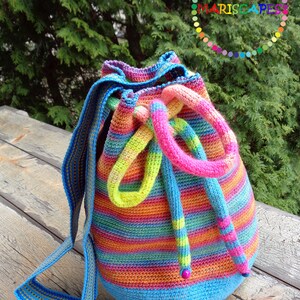 OOAK Rainbow crochetted mochila-inspired bag 100% cotton zdjęcie 2
