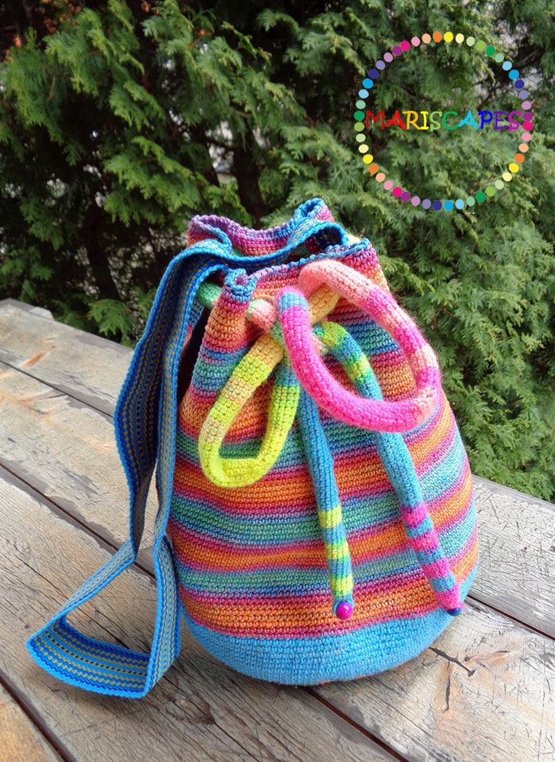 OOAK Rainbow crochetted mochila-inspired bag 100% cotton zdjęcie 2