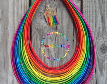 Ombre Rainbow yarn-wrapped necklace / tribal / hippie / bohemian / pride