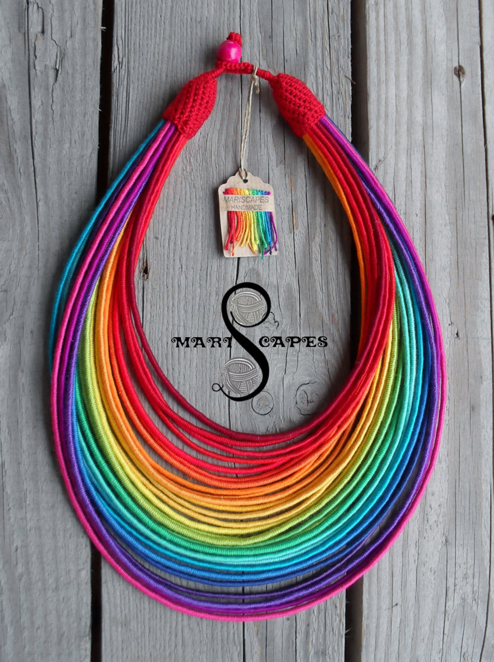 Ombre Rainbow Yarnwrapped Necklace / Tribal / Hippie / Etsy