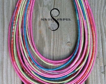 OOAK Cotton Love - Barbie World yarn-wrapped necklace / tribal / hippie / bohemian / fuchsia / 100% cotton
