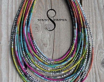 OOAK Maasai inspired Happy Spring yarn-wrapped necklace / tribal / hippie / bohemian / lightweight