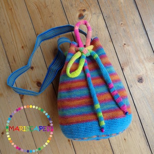 OOAK Rainbow crochetted mochila-inspired bag 100% cotton zdjęcie 1