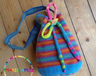 OOAK Rainbow crochetted mochila-inspired bag - 100% cotton