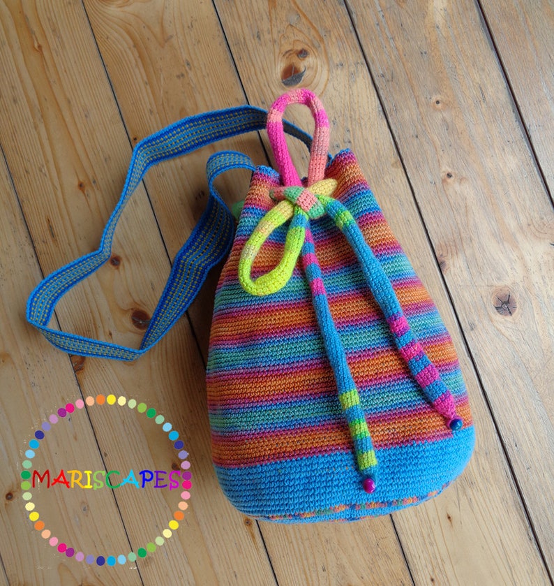 OOAK Rainbow crochetted mochila-inspired bag 100% cotton zdjęcie 1