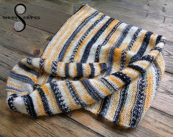 OOAK "Yellow & Grey Chameleon" - hand-knitted asymmetric shawl in grey and yellow mix of soft acrylic and mohair yarns