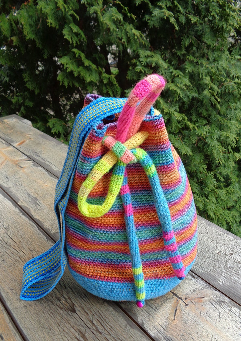 OOAK Rainbow crochetted mochila-inspired bag 100% cotton zdjęcie 3