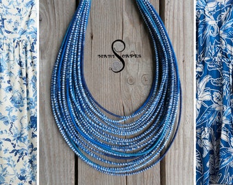 LIMITED EDITION Spring Blues - yarn-wrapped necklace in various shades of blues / ethnic / hippie / boho / colorful / Maasai inspired