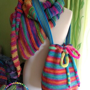 OOAK Rainbow crochetted mochila-inspired bag 100% cotton zdjęcie 6