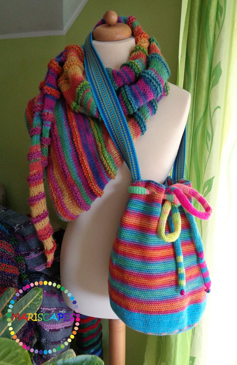 OOAK Rainbow crochetted mochila-inspired bag 100% cotton zdjęcie 6