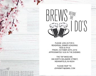 Brews Before The I Do's Invite, Printable Wedding Rehearsal Dinner Invitation, Engagement Party Invitation, Bachelorette, Bachelor