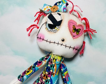 Unique monster Art Doll: Handmade Fabric Doll, Gothic Decor