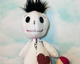 Handmade Monster Art Doll, Gothic Creepy Fabric Doll, 16"