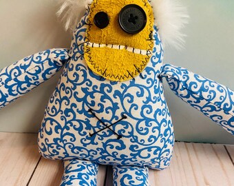 Handmade Monster Doll, Gothic Fabric Art Doll, 14"