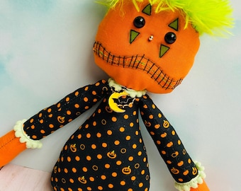 Handmade Gothic Monster Art Doll, Halloween Fabric Doll