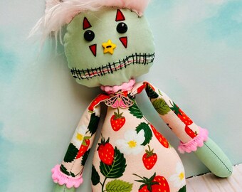 Handmade Monster Art Doll, Creepy Gothic Fabric Doll, 10"