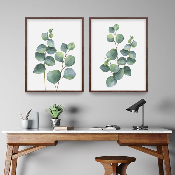 Set van 2 aquarel eucalyptus prints, botanische muurkunst, digitale download, groenposters, best verkochte item slaapkamer muur decor handgemaakt