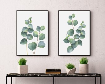 Watercolor Eucalyptus Prints, Botanical Print Set, Living Room Wall Art, Plant Poster, Leaf Prints, Bedroom Wall Decor, Foliage Greenery