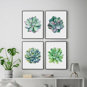 Watercolor Cactus Prints, Set of 4 Succulent Wall Art, Plant Posters, Botanical Print Set Bedroom Wall Decor, Living Room Wall Art, Digital