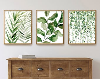 Botanical Print Set, Living Room Wall Art, Plant Poster, Leaf Print, Bedroom Wall Decor, Abstract Painting, Foliage Greenery, Watercolor