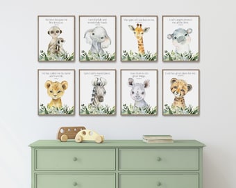 Christian Nursery Decor, Kids Bible Verse Wall Art, Scripture Print, Safari Jungle, Sunday School Church, Watercolor Animals, Baby Boy Girl