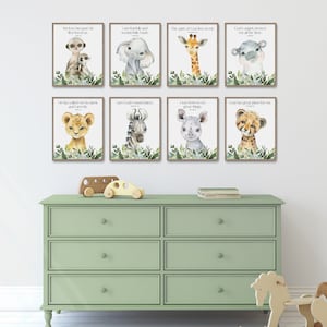Christian Nursery Decor, Kids Bible Verse Wall Art, Scripture Print, Safari Jungle, Sunday School Church, Watercolor Animals, Baby Boy Girl