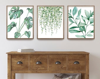 Botanical Print Set, Leaf Prints, Living Room Wall Art, Bedroom Wall Decor, Foliage Greenery, Plant Posters, Home Decor Gift, Watercolor